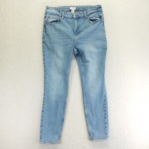 HM Womens High Rise Slim Fit Light Wash Denim Jeans Size 16 Ankle Length Blue